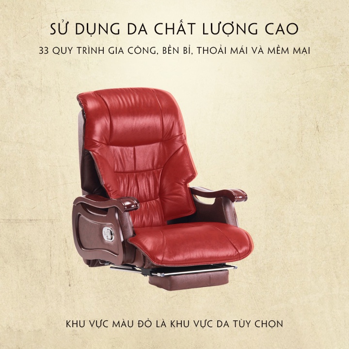 Ghế chủ tịch, Da Pu cao cấp, tay gỗ tự nhiên, Ghế giám đốc massage có remote, Ghế văn phòng xoay ngả lưng góc cao.