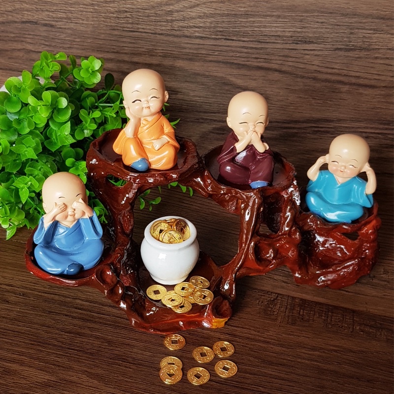 BỘ 4 TƯỢNG CHÚ TIỂU TỨ KHÔNG AN NHIÊN MINI BỐN HOÀ THƯỢNG ĐỂ BÀN TRÊN Ô TÔ ĐẸP BẰNG GỐM SỨ