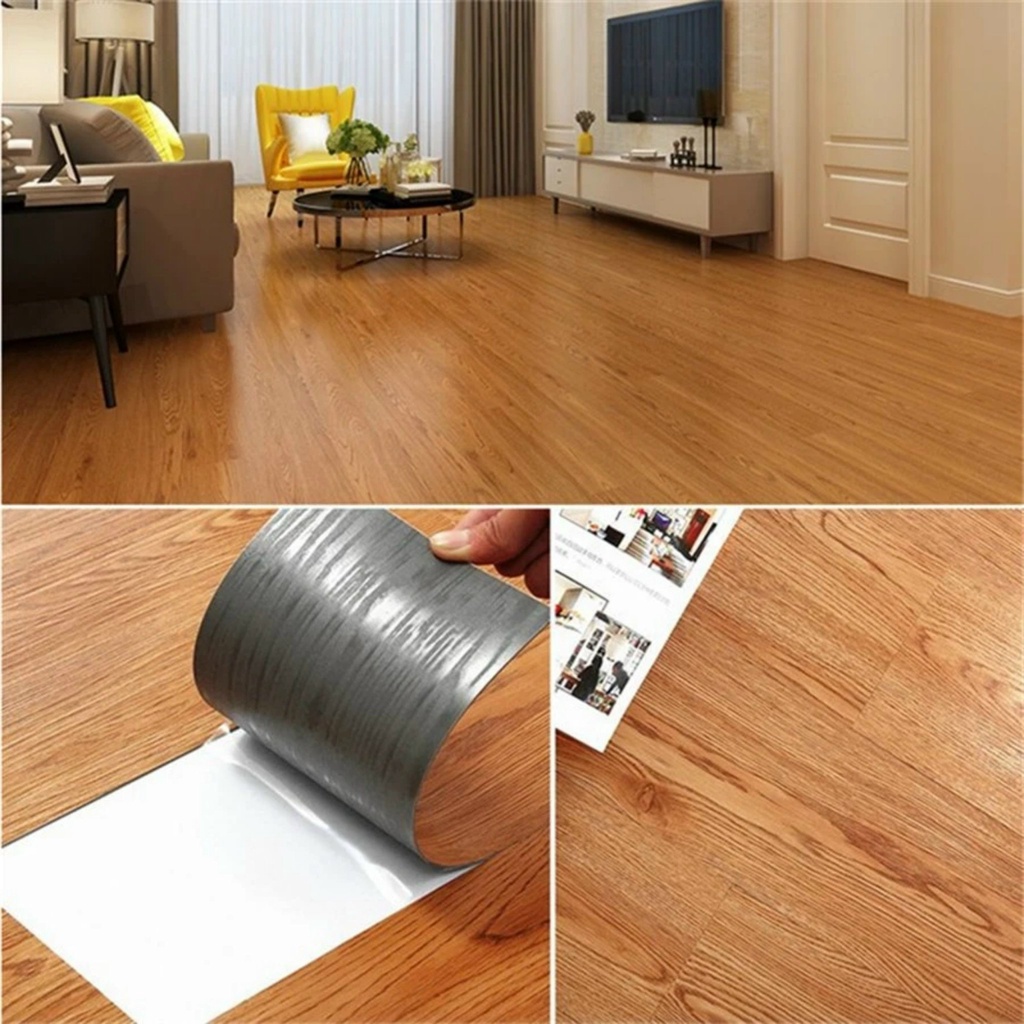Miếng dán sàn vân gỗ nâu đỏ tự dính