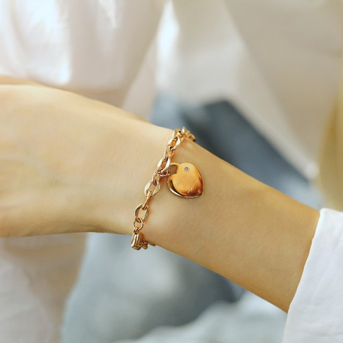 Lắc Tay Dây Xích Mặt Trái Tim Titan Ko Đen TT 3478