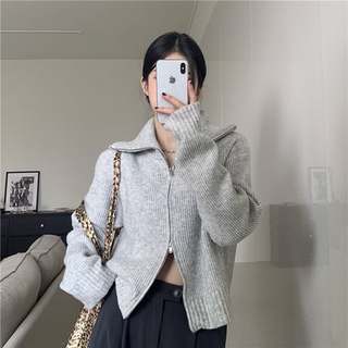 Áo khoác len cao cổ khóa 2 đầu phong cách