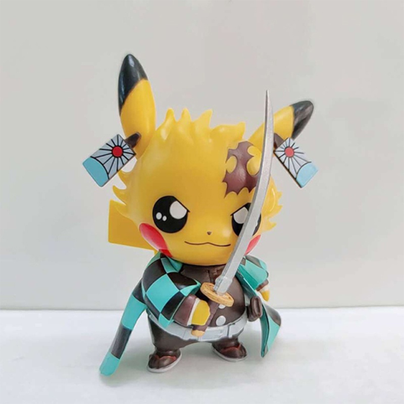 Mô hình Pokemon Pikachu cosplay kimetsu no yaiba đáng yêu dễ thương, figure pokemon anime thanh gươm diệt quỷ trang trí