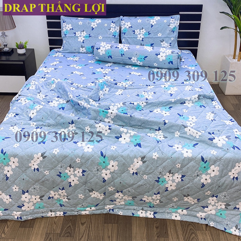 Drap Thắng Lợi, ga giường cao cấp cotton thoáng mát chuẩn logo mẫu HOA MAI XÁM