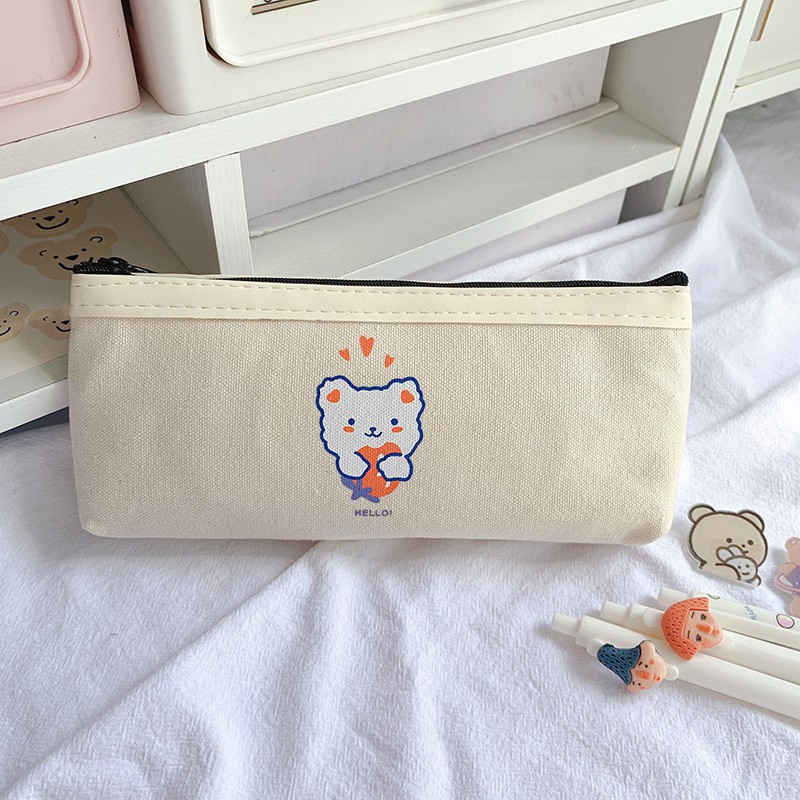 Túi đựng bút bằng vải canvas cỡ lớn thiết kế dễ thương cho nữ