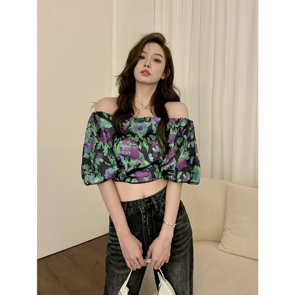 Áo Kiểu Tay Phồng Trễ Vai Phong Cách Pháp Cổ Điển Thời Trang Cho Nữ