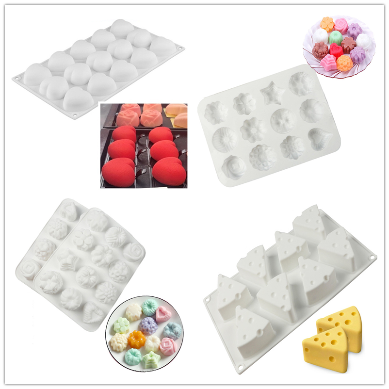 Khuôn silicon tạo hình làm bánh mousse / rau câu theo họa tiết hoa / trái tim 3D xinh xắn