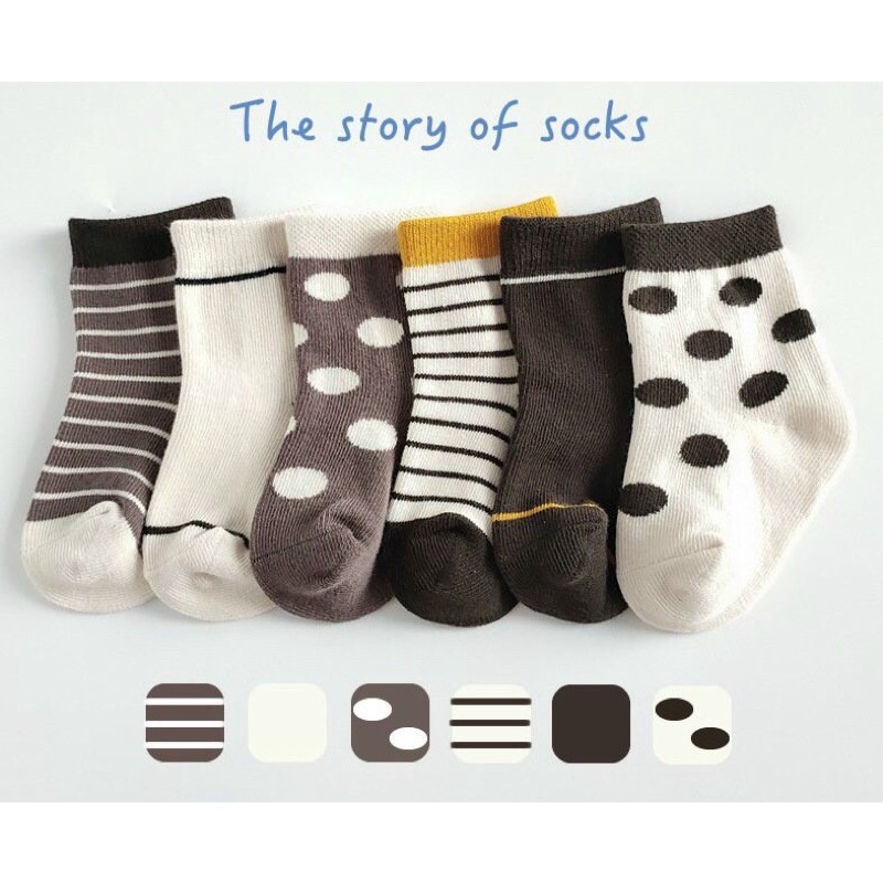 Bộ 6 đôi tất trẻ em Begen Việt Nam tông nâu tây 100% cotton an toàn cho da bé