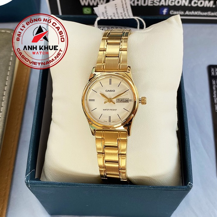 Đồng Hồ Casio | Nữ LTP-V006G-7BUDF | Dây Kim Loại Mạ Vàng | Lịch Hiển Thị Thứ &amp; Ngày