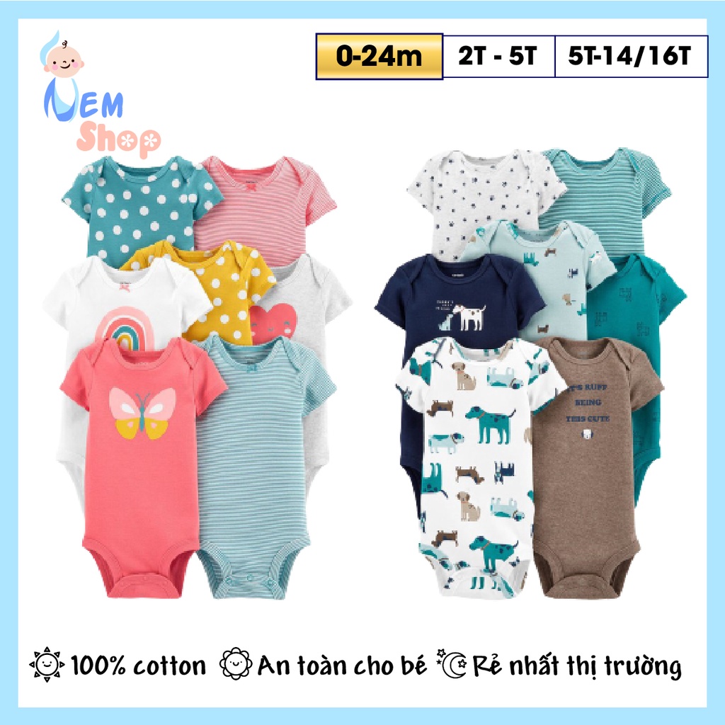 CHỌN KIỂU Body chip cộc tay xuất dư xịn bé trai bé gái, bộ quần áo trẻ em bodysuit sơ sinh (giao màu ngẫu nhiên)