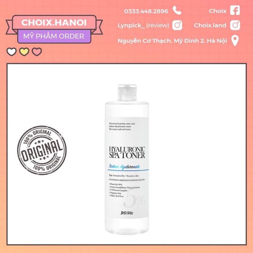 Nước hoa hồng BadSkin Hyaluronic Spa Toner 500ml