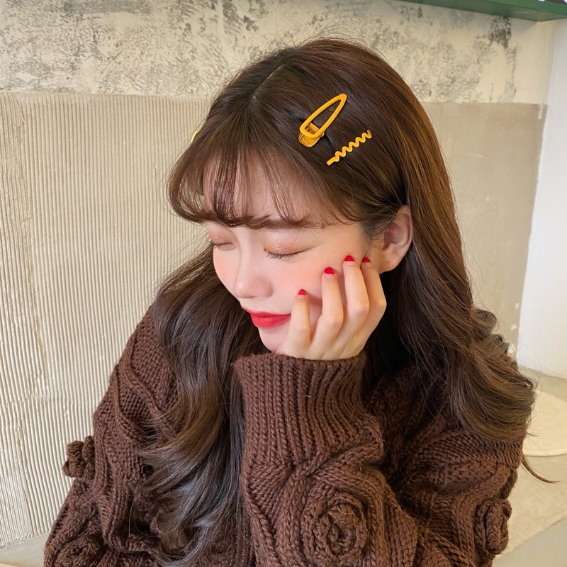 Set 4 Kẹp Tóc Hình Giọt Nước Màu Hồng Nhám Dễ Thương Phong Cách Hàn Quốc Cho Nữ