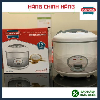 Nồi cơm điện 1.8l sunhouse shd8602, nồi cơm điện sunhouse siêu bền, bảo hành toàn quốc, lòng nồi chống dính whitford