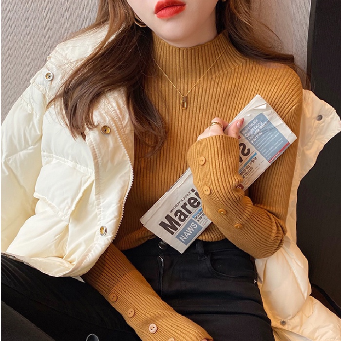 Áo nữ ZHELIHANGFEI dệt kim tay dài cổ lọ cá tính thời trang dễ phối đồ