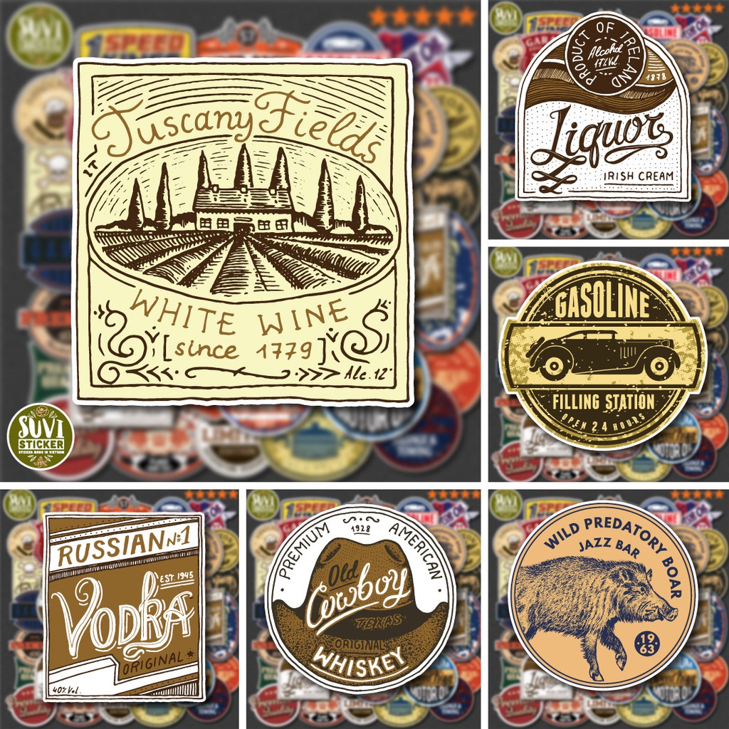 50 Sticker Vintage Label chống nước sticker dán mũ bảo hiểm, laptop, điện thoại, đàn guitar, vali. MSP: SV34