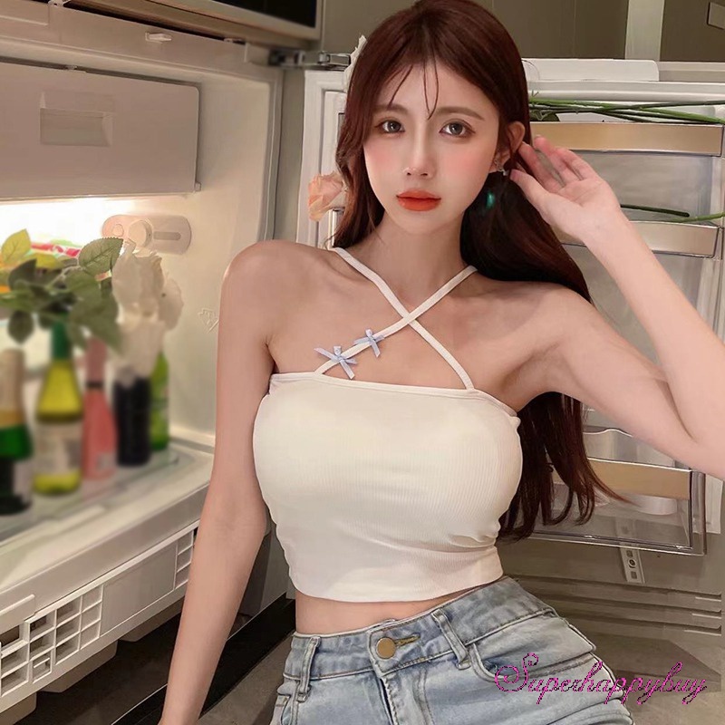 Áo Kiểu Cổ Yếm Phối Nơ Có Miếng Đệm Ngực Cá Tính Cho Nữ