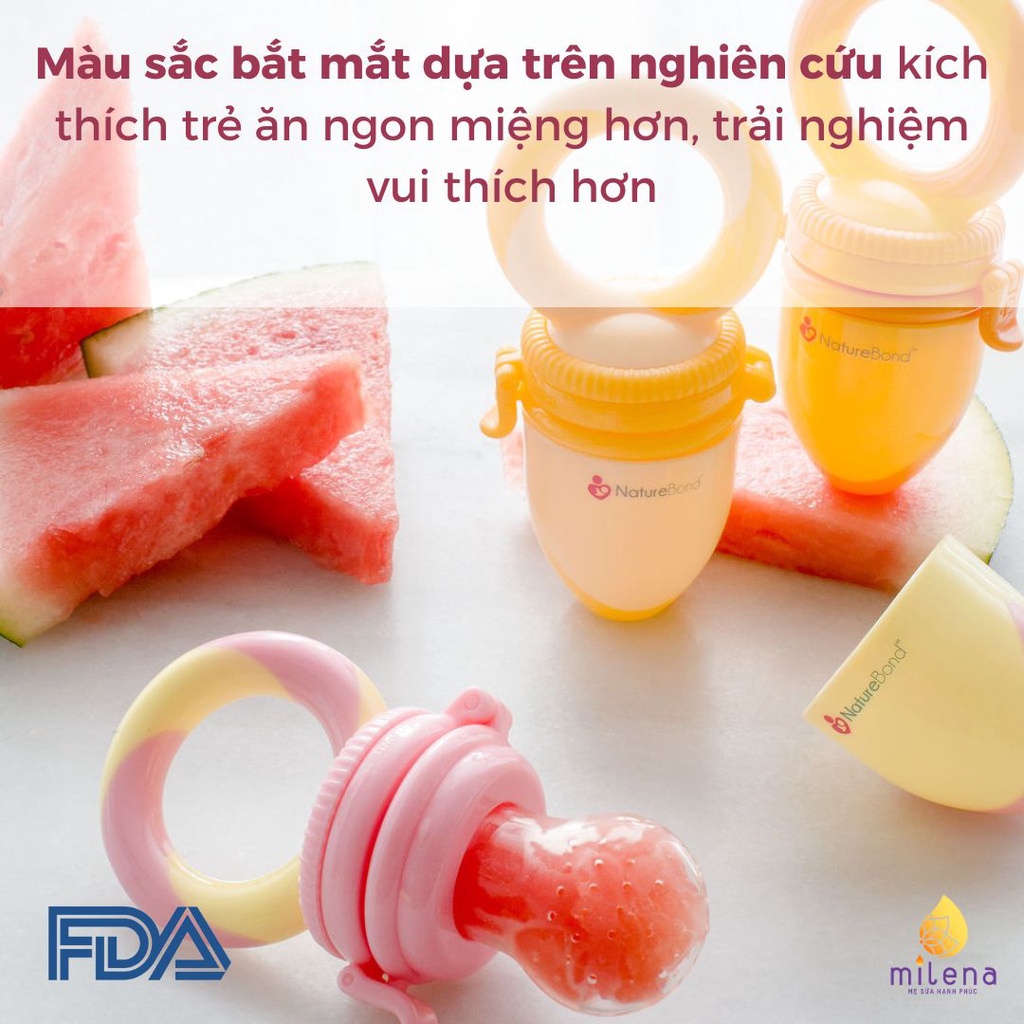 Túi nhai ăn dặm cho bé kích thích ngon miệng NatureBond chống hóc độc quyền chính hãng gồm 6 Núm  4-12 tháng