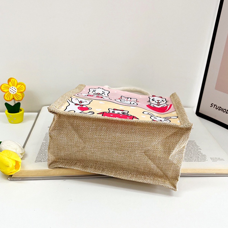 Túi Xách Đựng Hộp Cơm Trưa Vải Lanh Cotton Lanh In Hoạt Hình Dễ Thương