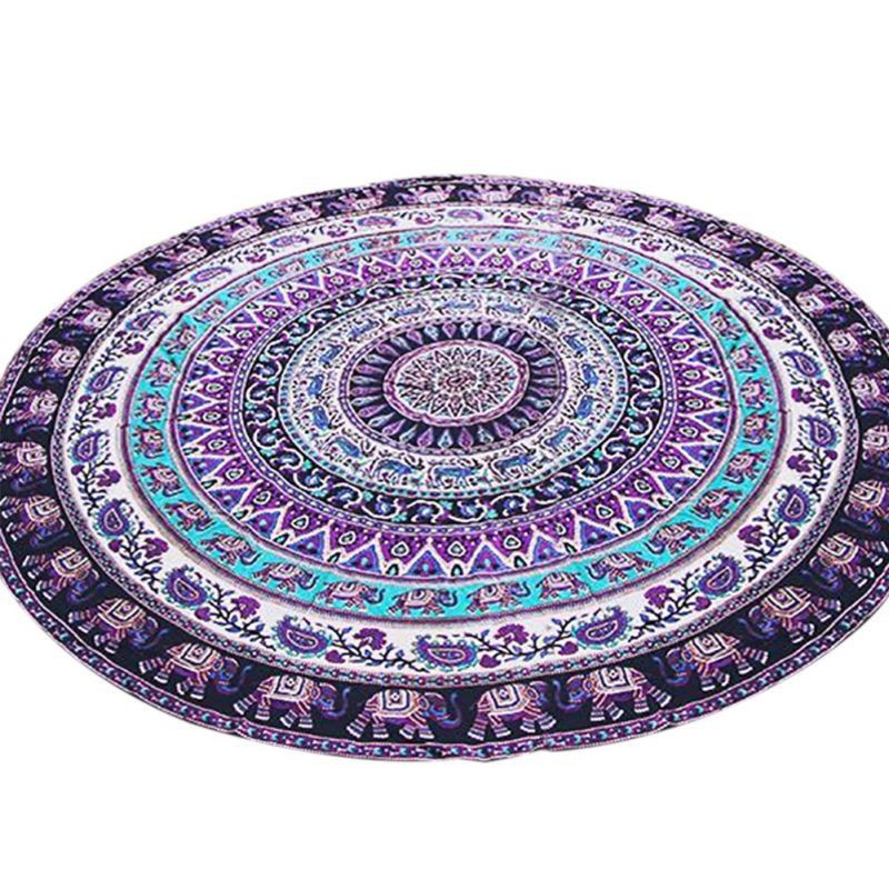 Thảm tập yoga tròn kiêm khăn tắm biển đường kính 150cm hoa văn nghệ thuật Ấn Độ
