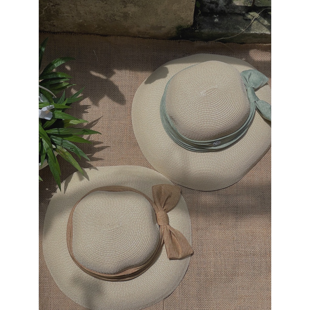 Nón đi biển, nón cói nơ pastel mềm dễ gập gọn gàng