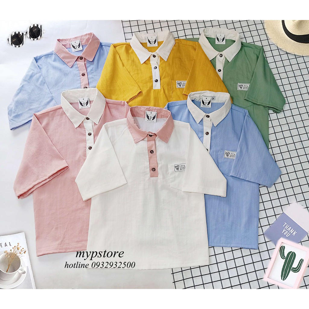 Áo sơ mi xẻ trụ huy hiệu tay ngắn mypstore A24