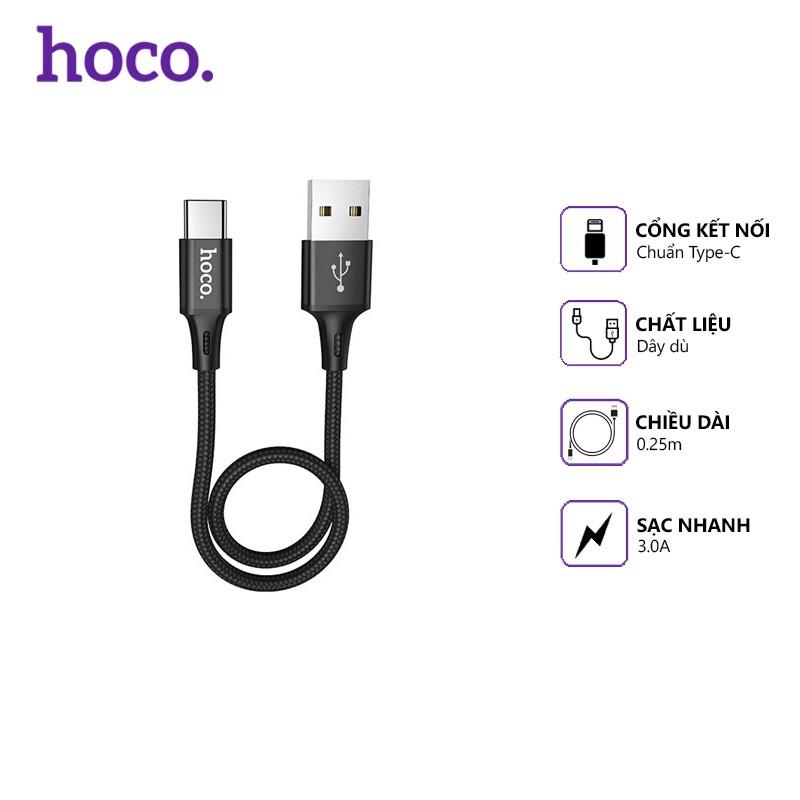 Cáp sạc nhanh Hoco DU10 Pro dây dù 3.0A, cổng kết nối Micro Usb, dài 0.25m