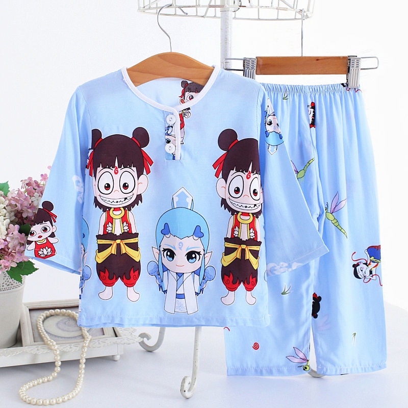 ♛Bộ Đồ Ngủ Tay Dài Vải Cotton Lụa Thiết Kế Dễ Thương Cho Bé