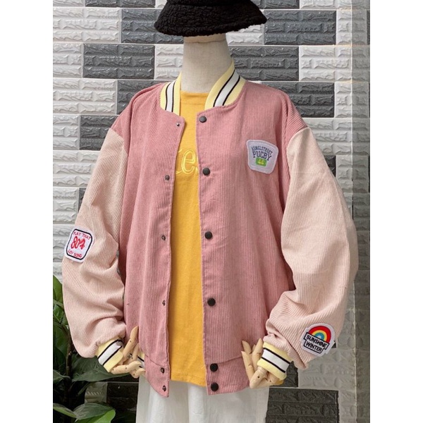Áo Khoác Bomber Nhung Tăm Thêu Hình Form Nam Nữ