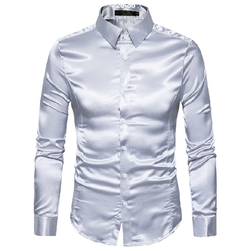 Áo Sơ Mi Lụa Satin Dài Tay Dáng Ôm Thời Trang Thanh Lịch Cho Nam
