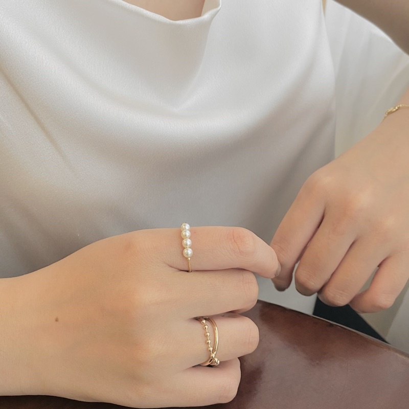 Nhẫn Pearly đính ngọc phong cách Hàn Quốc