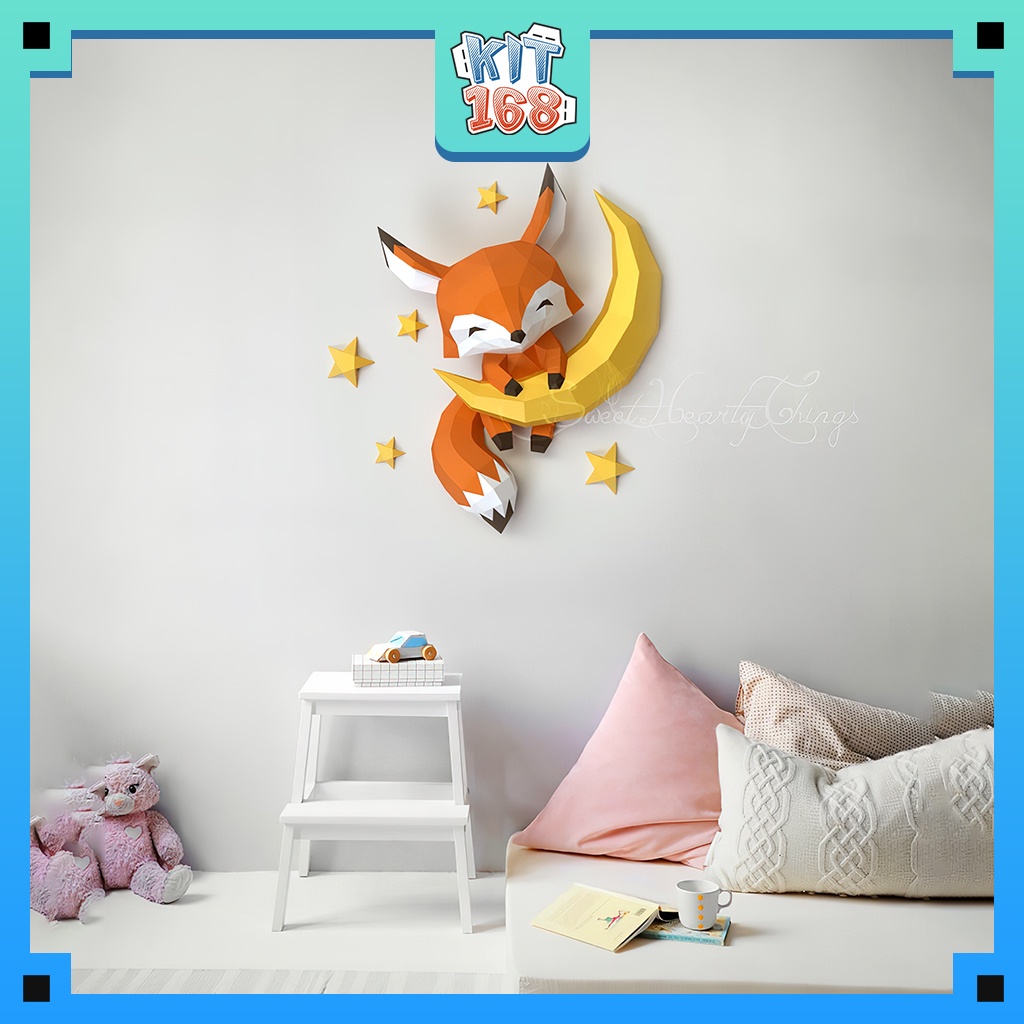 Mô hình giấy động vật Cáo con trên Mặt Trăng