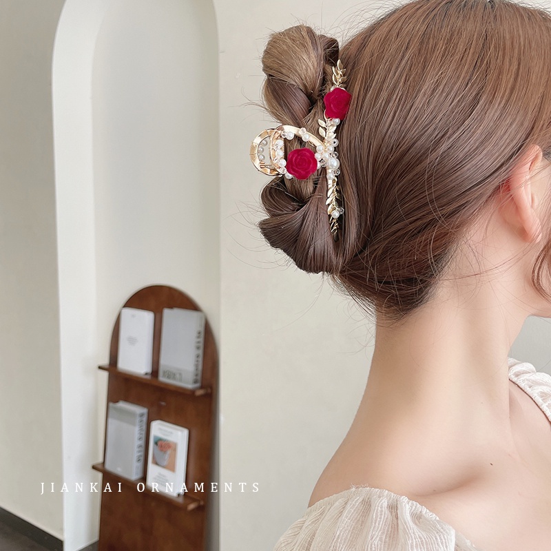 Kẹp Tóc Kim Loại Hình Hoa Hồng Sang Trọng Cho Nữ