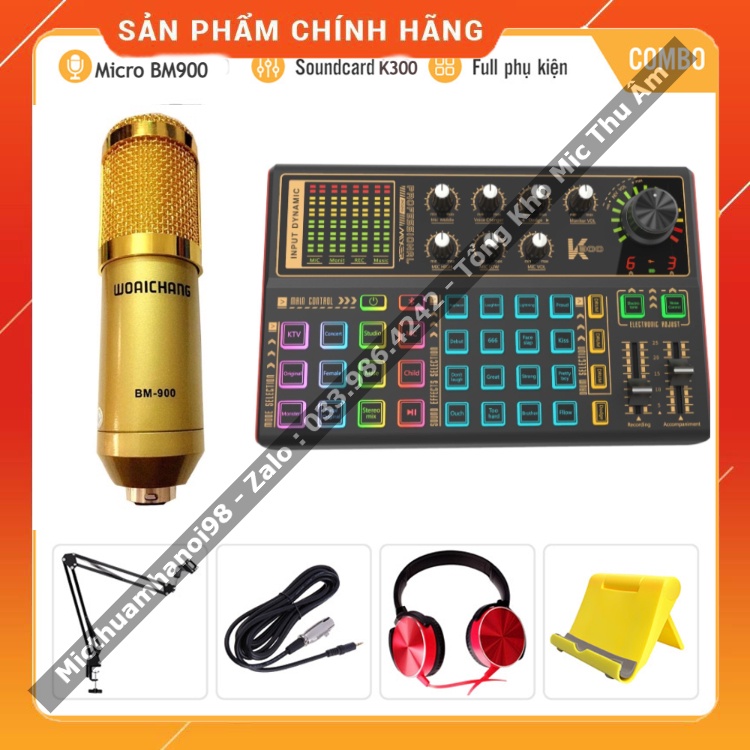 Bộ Mic Hát Livestream Sound Card K300 &amp; Mic BM900 . Chất Âm Cực Hay , Livestream Bigo , Facebook , Tiktok