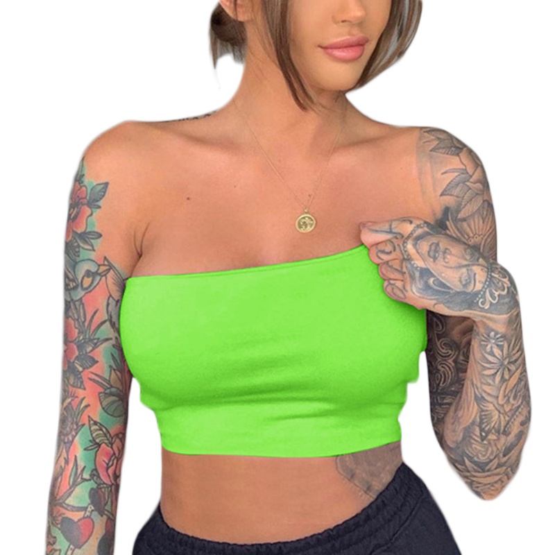 Xiangbao Áo Ống Crop Top Trễ Vai Màu Trơn Mùa Hè Gợi Cảm Cho Nữ