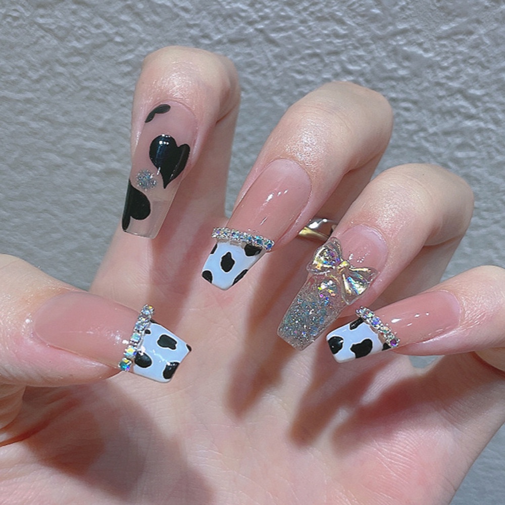 Bộ 24 Móng Tay Giả Ngắn 2492 Kiểu Pháp Màu Nhám