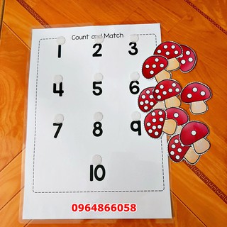 Đồ chơi Cây nấm học số - Giấy cứng ép plastic có bóc dán