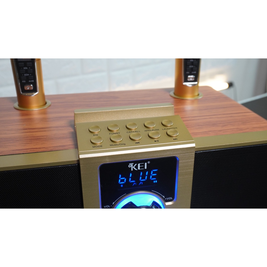 Loa karaoke bluetooth KEI K08-Tặng kèm 2 micro không dây có màn hình LCD-Sạc pin cho mic ngay trên loa-Chỉnh bass treble