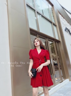 Váy cổ vest xếp ly