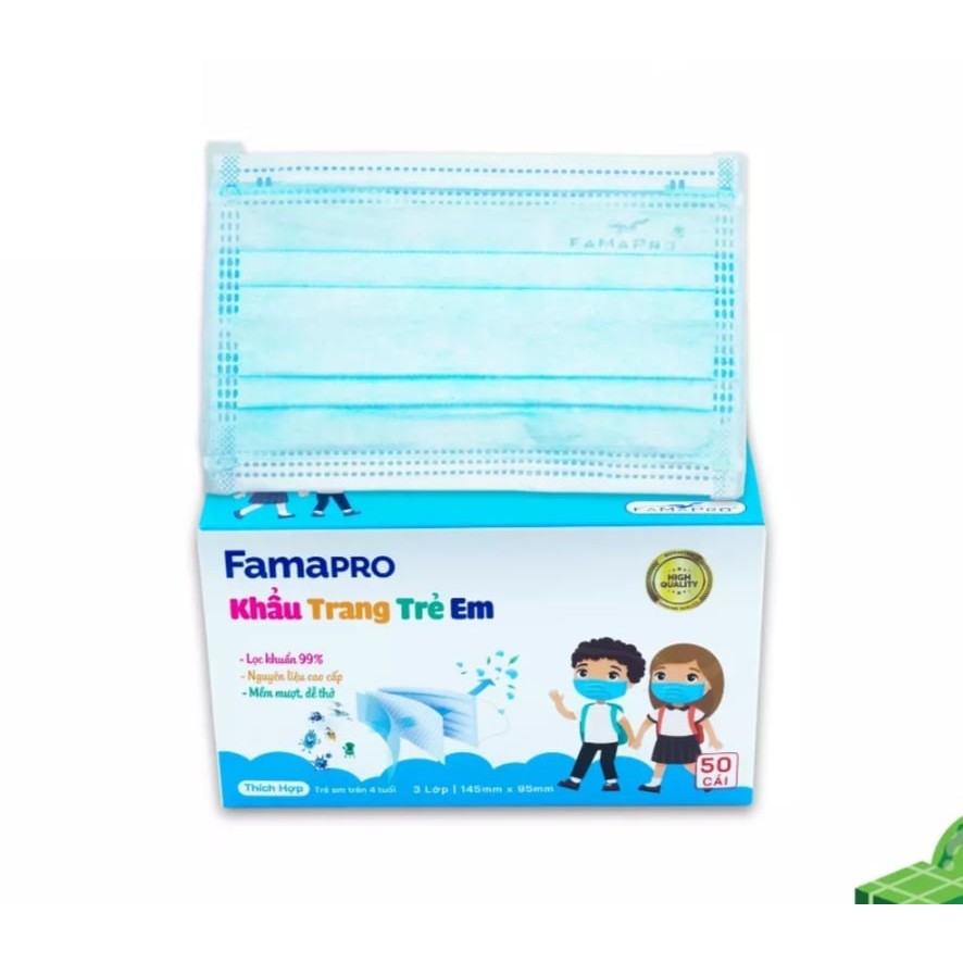 Combo 2 hộp khẩu trang y tế trẻ em kháng khuẩn 3 lớp Famapro max kid ( 50 cái /hộp )