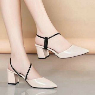 Giày cao gót mũi nhọn phối 2 màu phong cách cao 5cm BIG SIZE