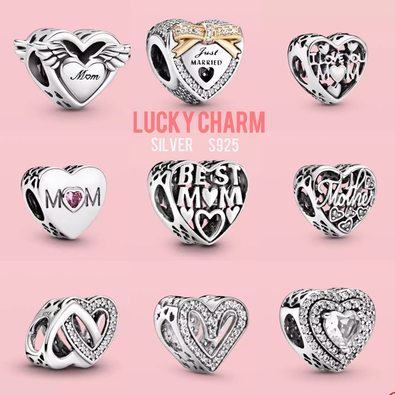 Hạt charm tim Mom, tim i love you bạc s925 Cao cấp (vừa tất cả các loại vòng tay) - CÓ BẢO HÀNH
