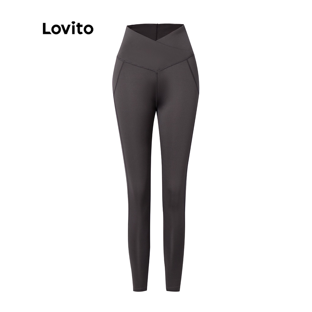 Lovito Nâng mông Giảm béo Phòng tập thể dục Mượt Eo Cao Ruched Phụ nữ Thể thao Legging L34AD110