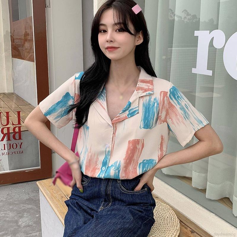 Áo Kiểu Chất Chiffon Hoạ Tiết In Thiết Kế Đơn Giản Cho Nữ