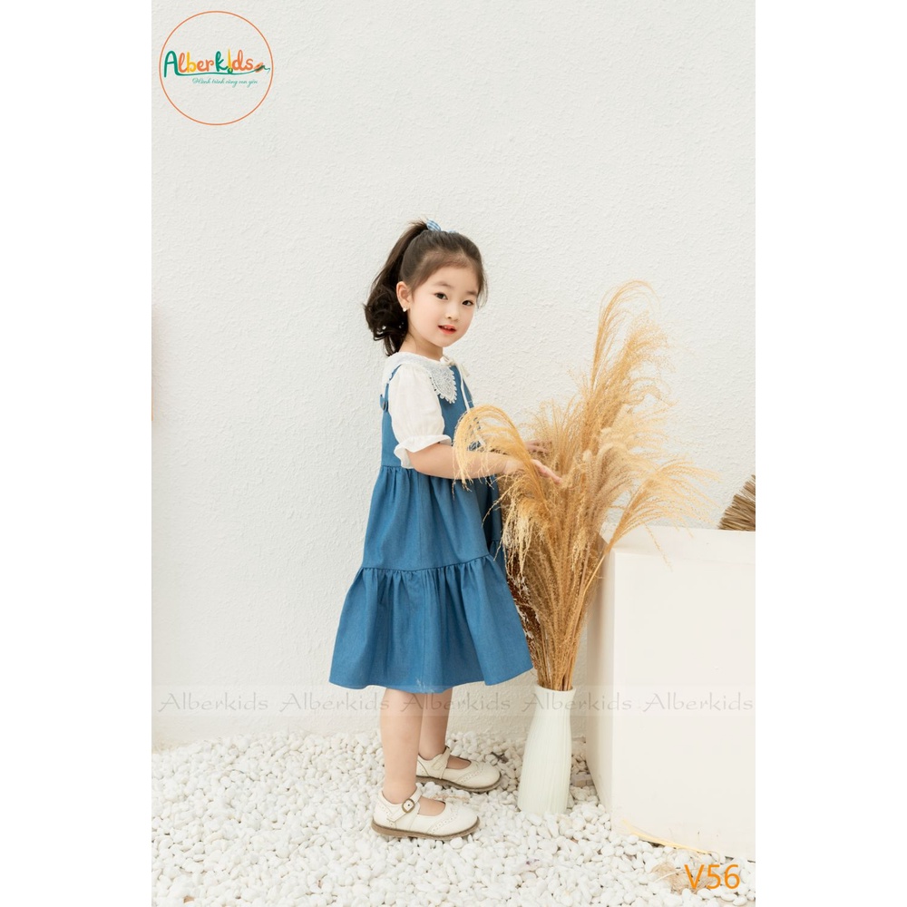 Váy bé gái ALBERKIDS bò denim 2 dây 3 tầng công chúa xinh đẹp cho trẻ em 2,3,4,5,6,7,8,9,10,11,12 tuổi [V56]