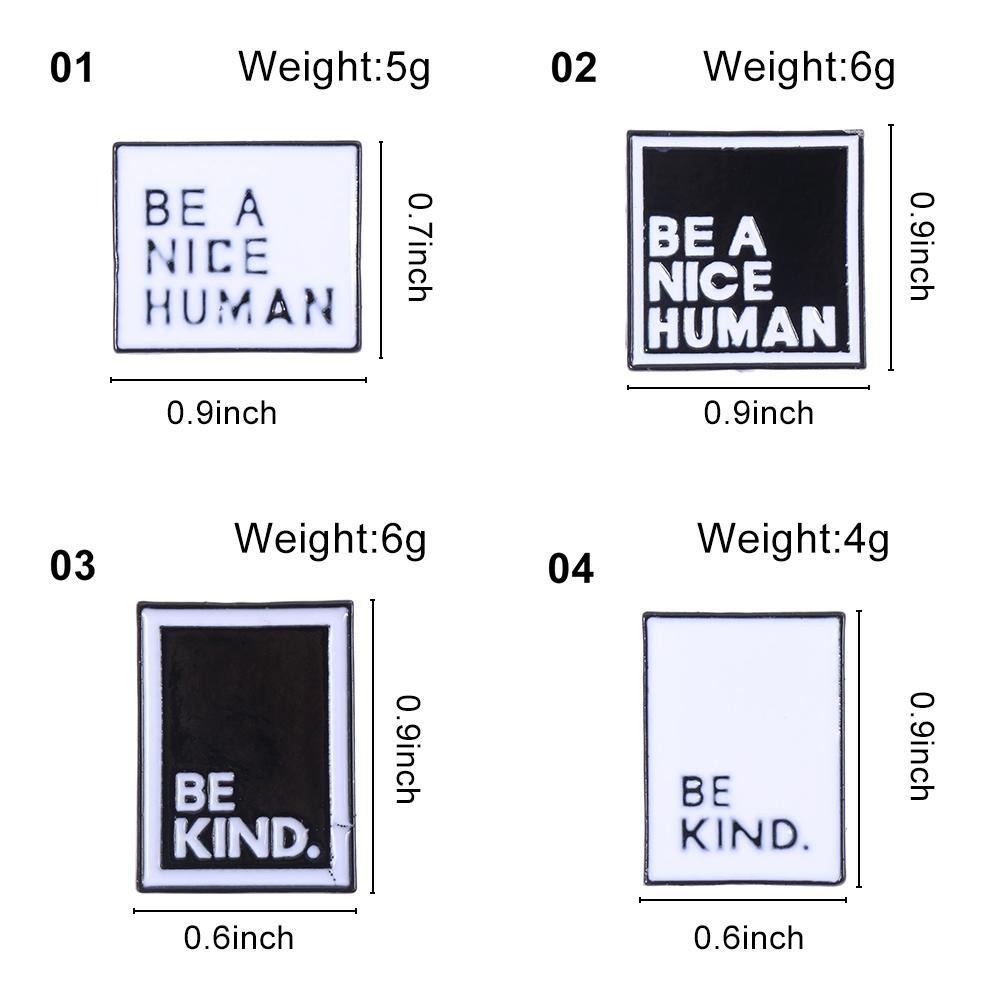 Trâm Cài Áo Tráng Men Màu Trắng / Đen Tùy Chỉnh In Chữ BE A NICE HUMAN Thời Trang