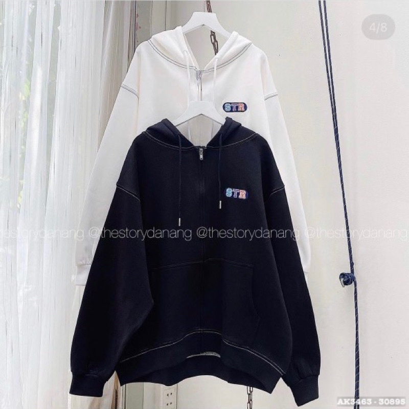 Áo khoác nam nữ nỉ bông dày form rộng chỉ viền unisex khoá zip thêu STR CHỈ - XMBD 3463