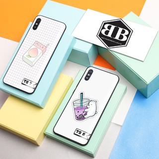 Ốp lưng kính cường lực Xiaomi Redmi 9A in hình trà sữa dễ thương