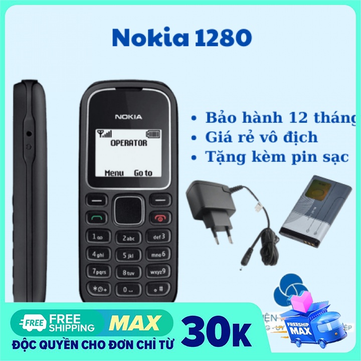 Điện thoại nokia 1280 pin khủng giá rẻ tặng kèm sim 3g-bảo hành 12 tháng