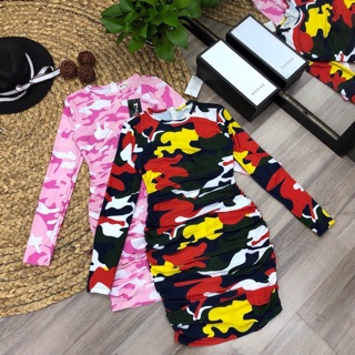 Đầm body lính nhún hồng