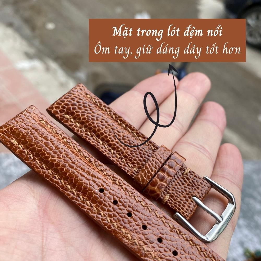 Dây đồng hồ da đà điểu-khâu tay thủ công D42 size 18mm, 20mm, 22mm VNSTRAP