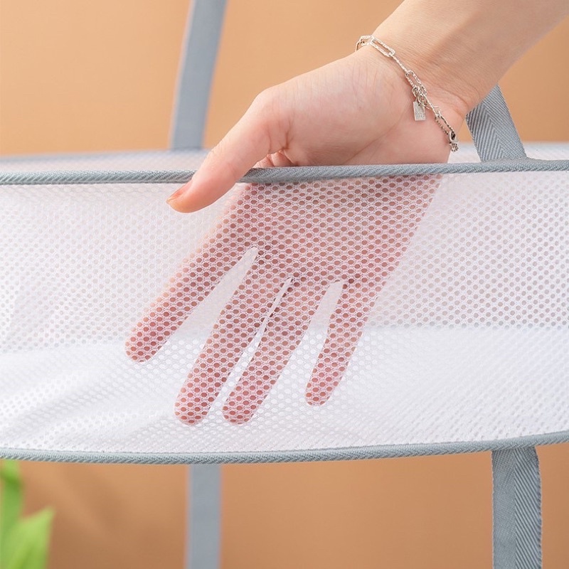 Giỏ Treo Phơi Đồ 2 Tầng Bằng Vải Lưới Có Thể Gấp Gọn, Phơi Đồ Lót, Vớ, Gấu Bông Chống Gió Bay Tiện Lợi